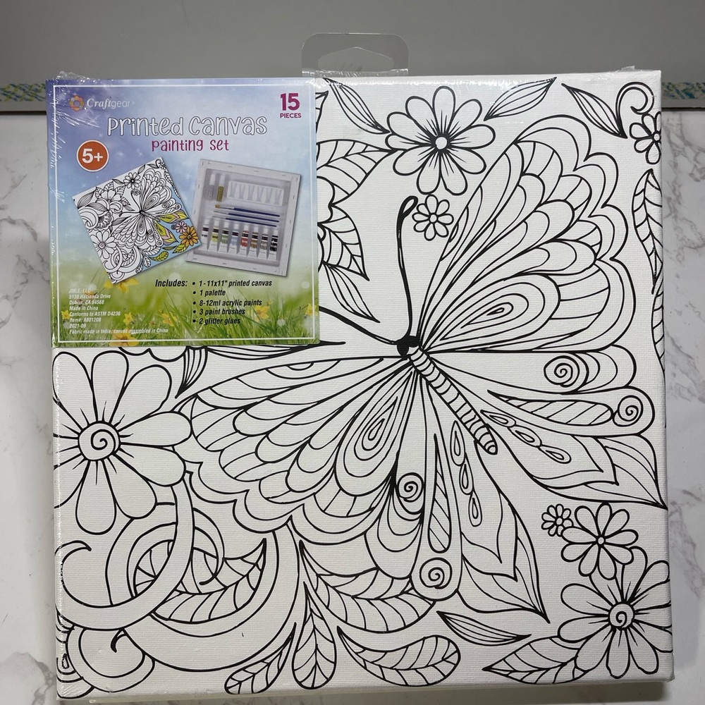 Craftgear Acrylic Painting set, Butterfly design, 11 x 11, 15 pieces, NWT